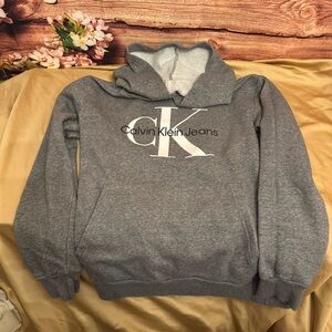 Calvin Klein Boys Large CK Logo Hoodie Gray Sweatshirt Size 14/16
